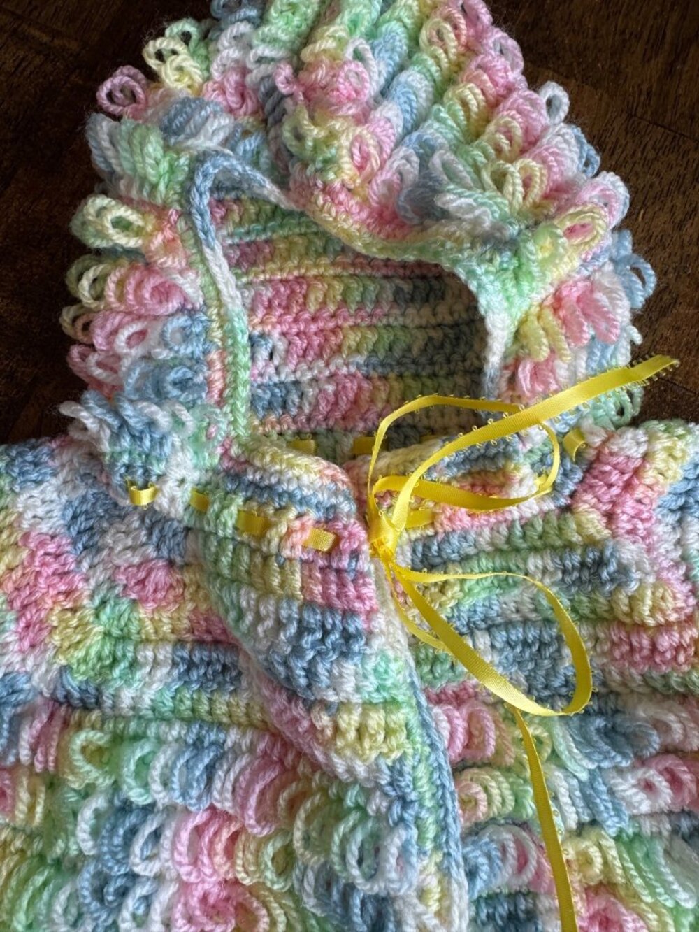 Handmade Crochet Baby Cardigan Sweater & Blanket Set Multicolor Pastel Looped Kn - Picture 3 of 10